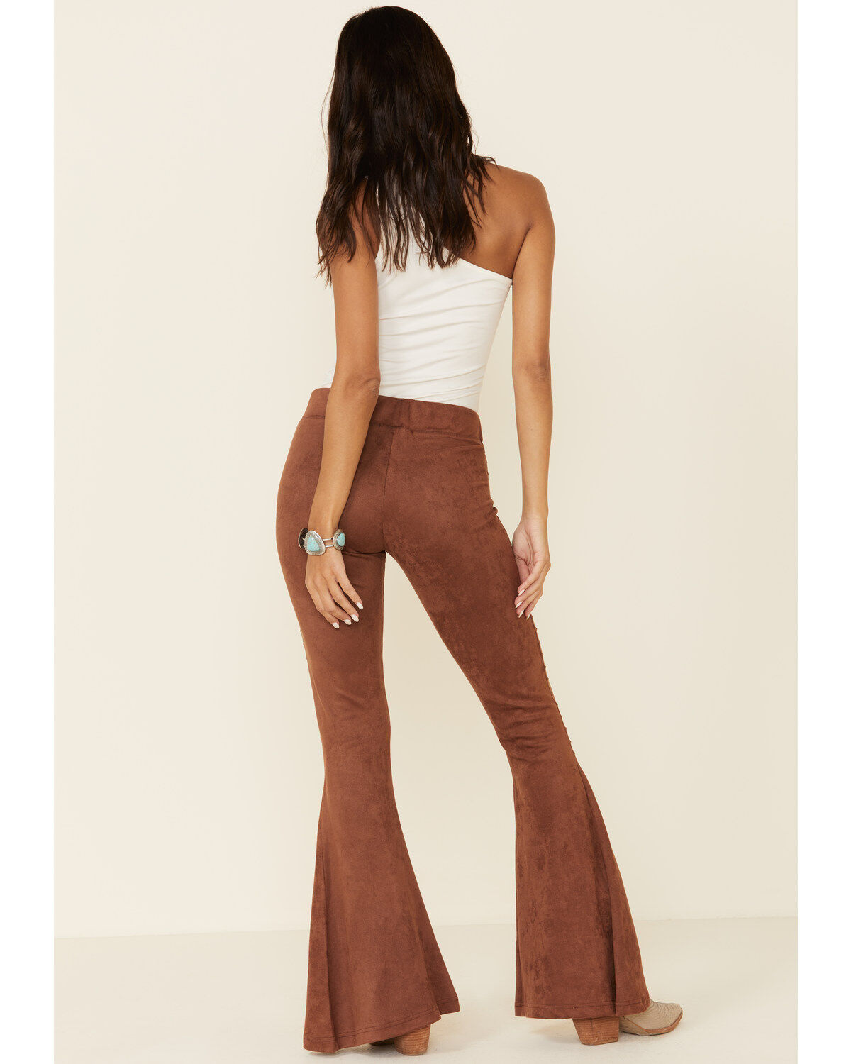 Flare bottom suede pants