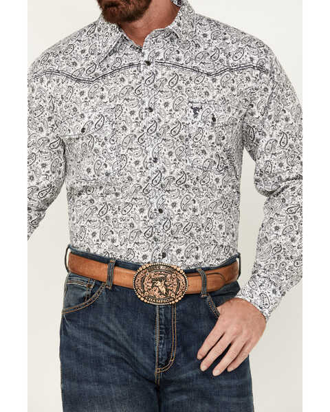 Image #3 - Cowboy Hardware Men's Range Paisley Print Long Sleeve Snap Western Shirt, White, hi-res
