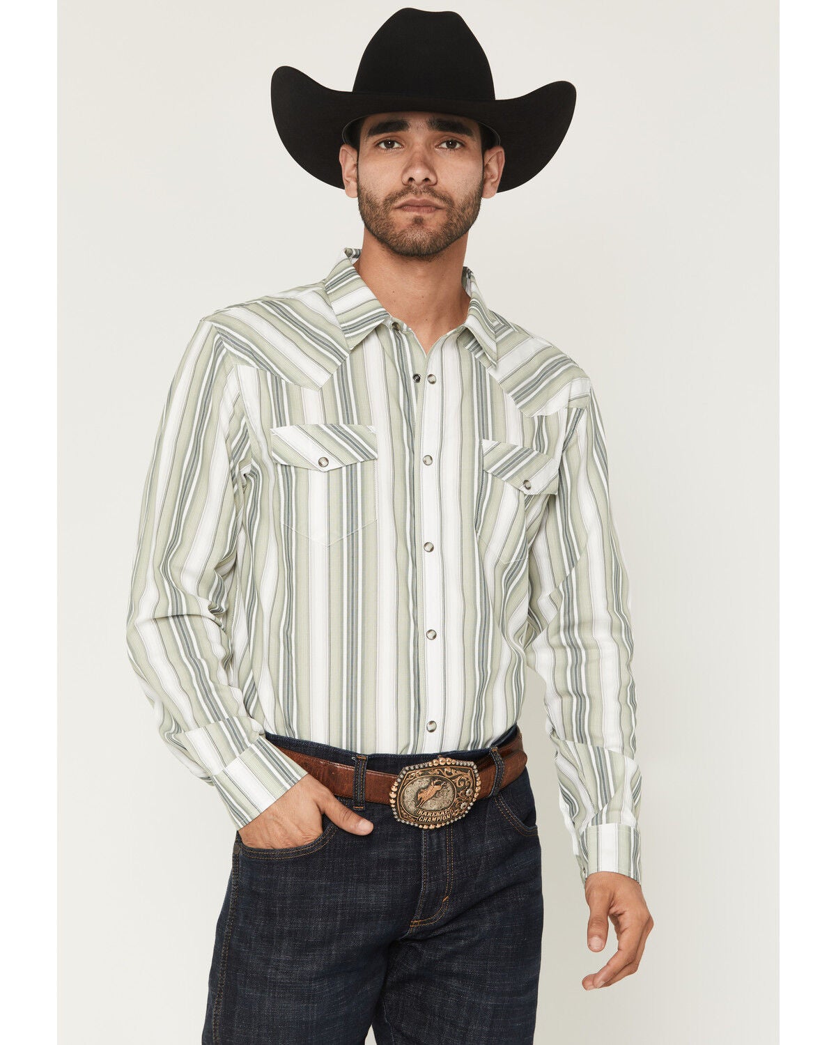 Gibson Trading Co Men's Dustline Striped Long Sleeve Snap Western Shirt, Sage, hi-res