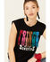 Shyanne Women's Black Fringe With Benefits Graphic Muscle Tee , Black, hi-res