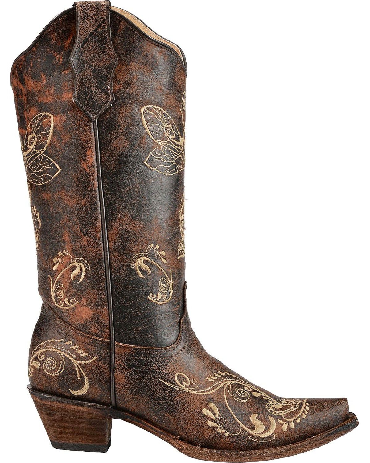 Image #2 - Circle G Women's Distressed Bone Dragonfly Embroidered Boots - Snip Toe, Brown, hi-res
