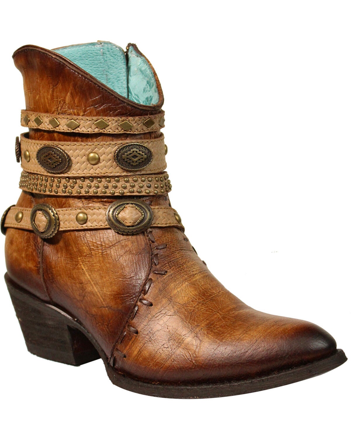 Image #1 - Corral Women's Zipper Studded Harness Fashion Booties - Round Toe, , hi-res