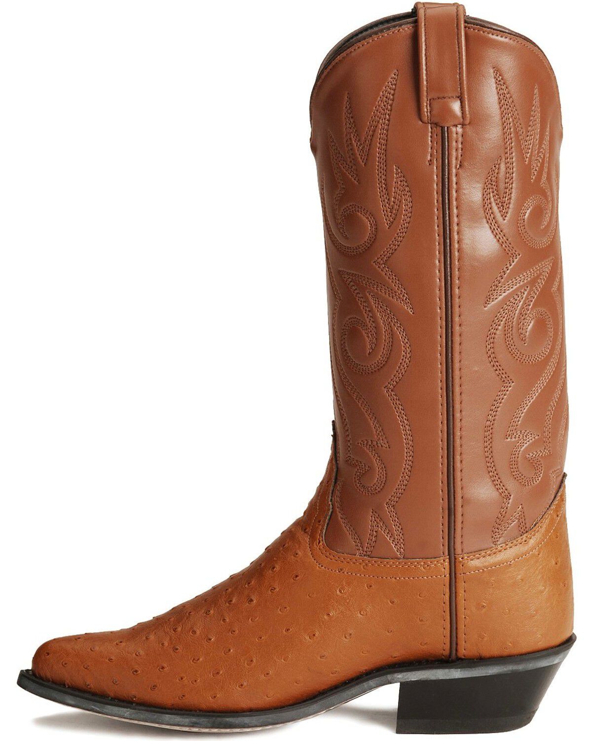 Old West Fancy Stitched Ostrich Print Cowboy Boots - Pointed Toe