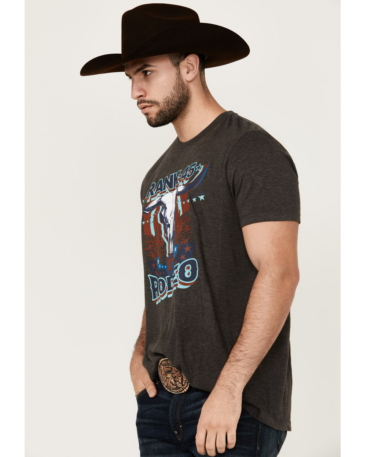 Image #2 - RANK 45® Men's Rodeo Steerhead Short Sleeve Graphic T-Shirt, Charcoal, hi-res