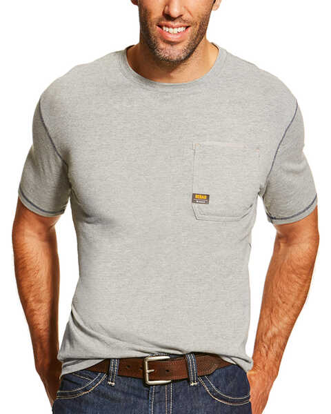 Ariat Men's Rebar Short Sleeve Shirt, Heather Grey, hi-res