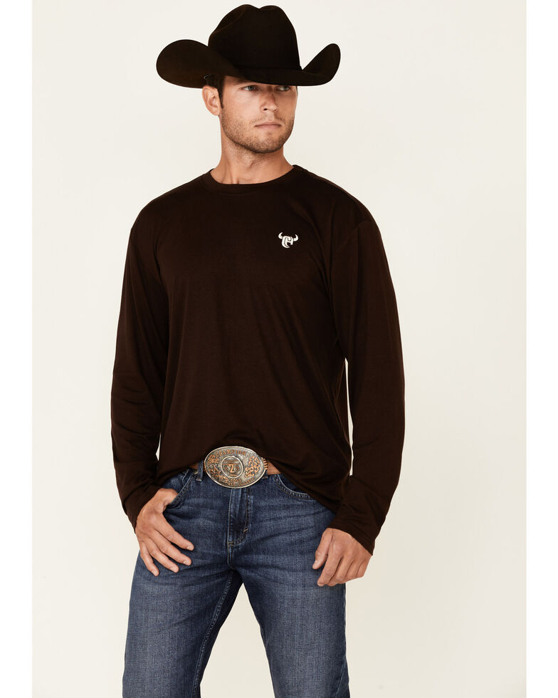 Cowboy Hardware Men's Brown Premium Logo Long Sleeve T-Shirt , Brown, hi-res