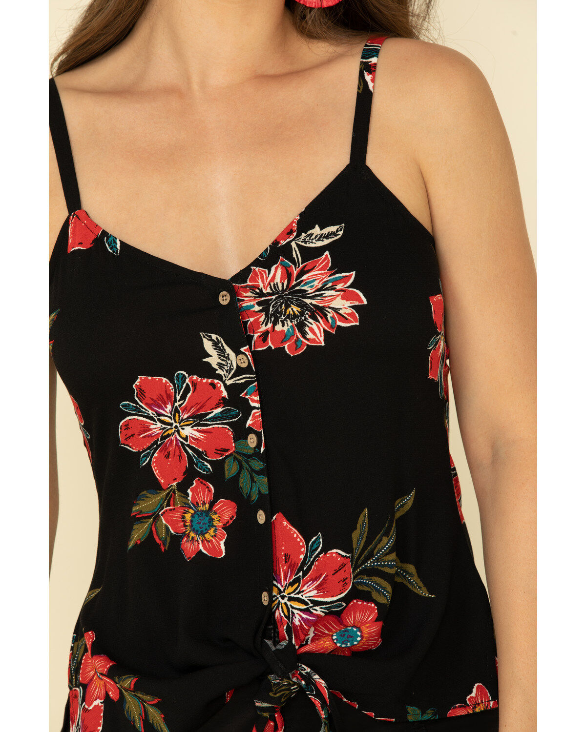 Image #5 - Shyanne Women's Black Floral Button Tie Tank Top, , hi-res