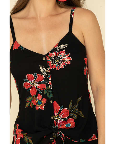 Image #5 - Shyanne Women's Black Floral Button Tie Tank Top, Black, hi-res