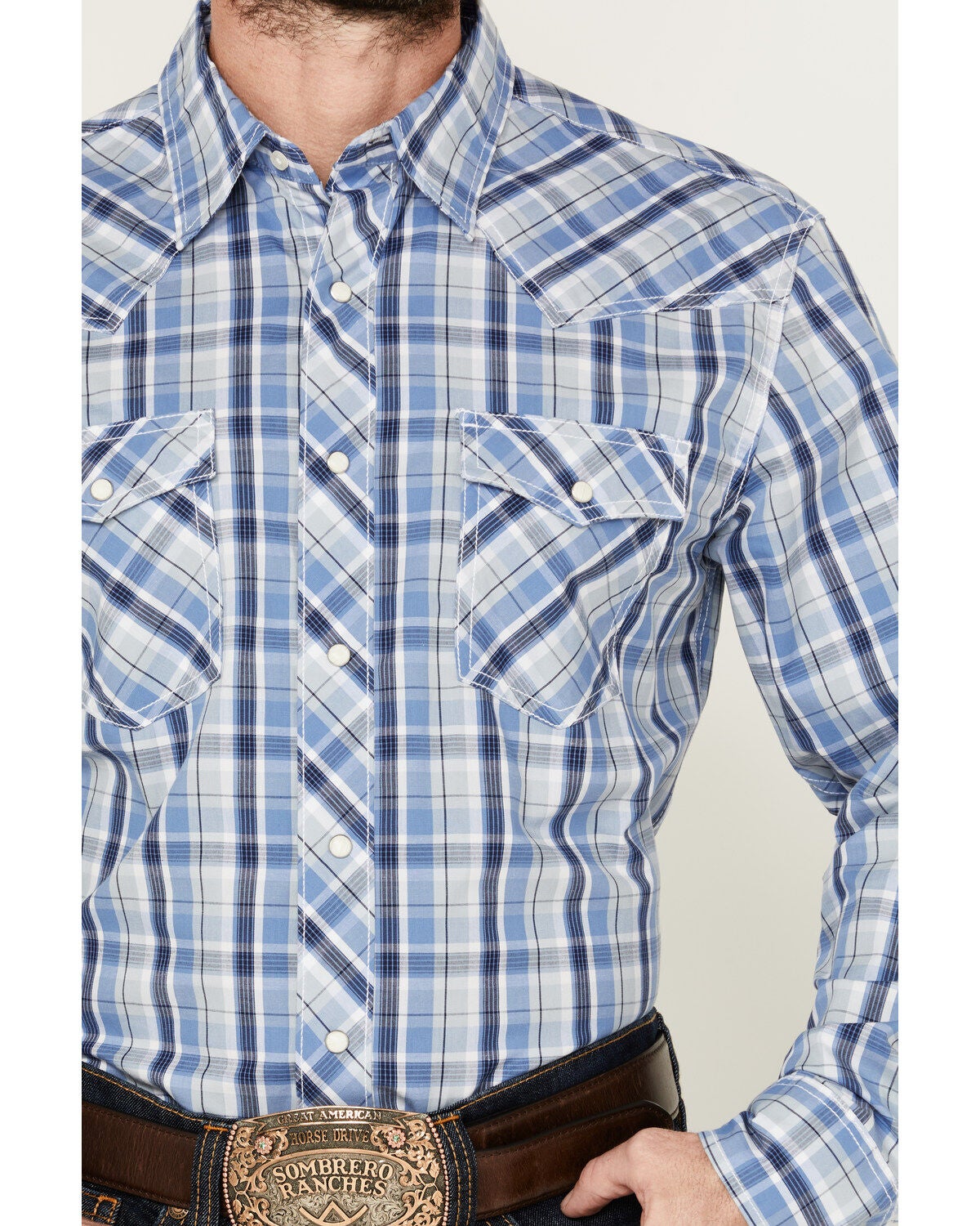 Image #3 - Wrangler 20X Men's Advanced Comfort Plaid Print Long Sleeve Snap Western Shirt, , hi-res
