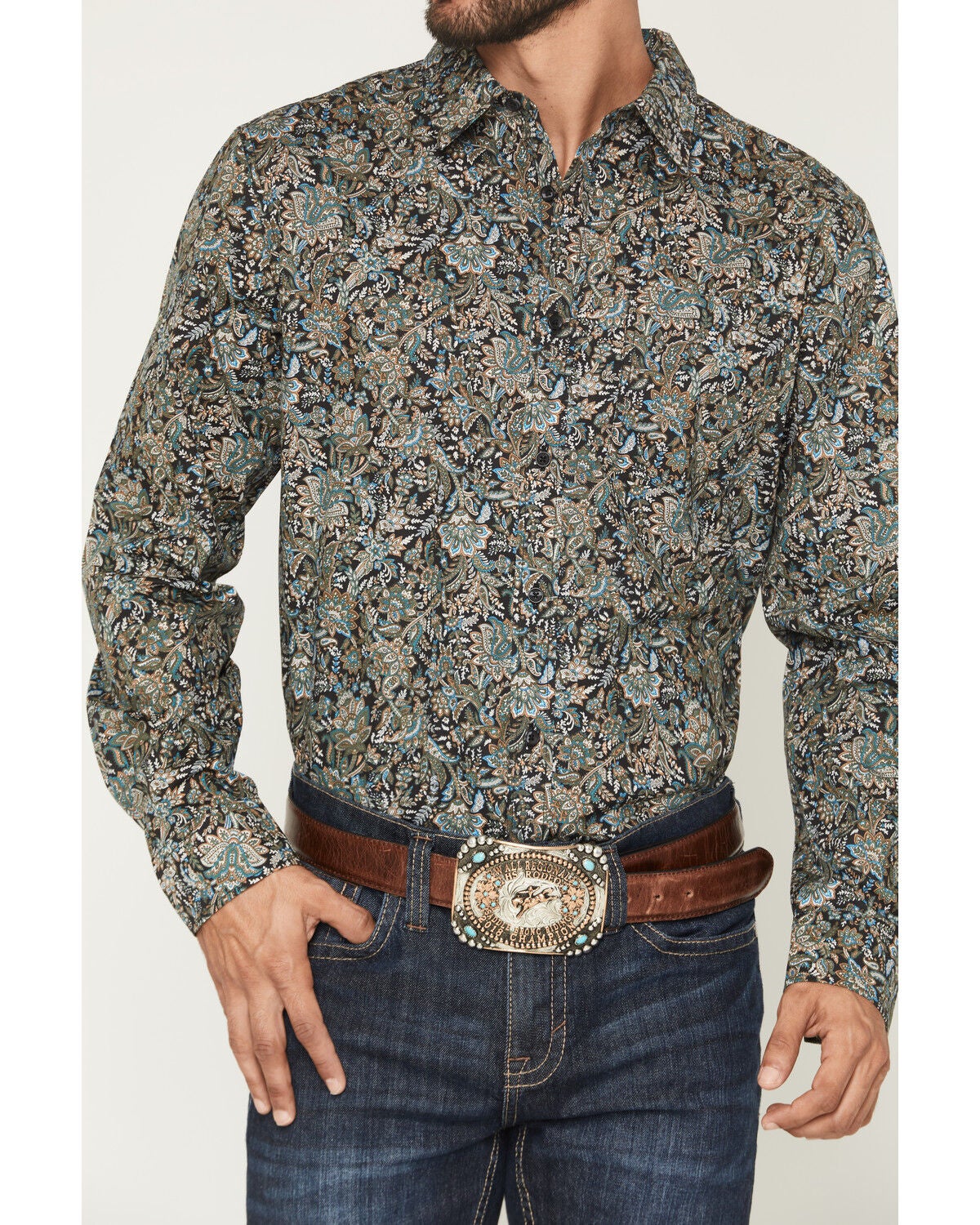 Image #3 - Gibson Trading Co Men's Last Call Paisley Print Long Sleeve Butt-Down Western Shirt, Black, hi-res