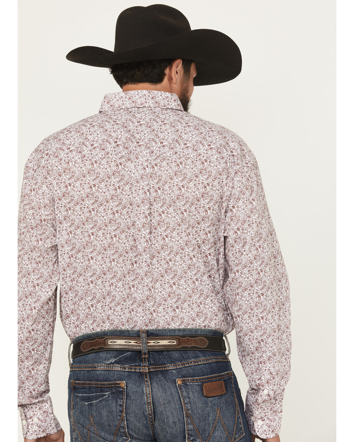 Image #4 - Wrangler Men's Paisley Print Long Sleeve Button-Down Stretch Western Shirt, Burgundy, hi-res