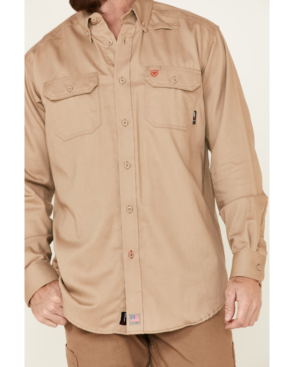 Image #3 - Ariat Men's FR Solid Twill Long Sleeve Button Down Work Shirt - Tall, Beige, hi-res