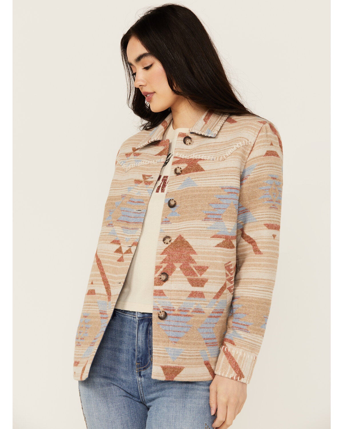 Idyllwind Women's Jenry Southwestern Print Oversized Shacket, Nude, hi-res