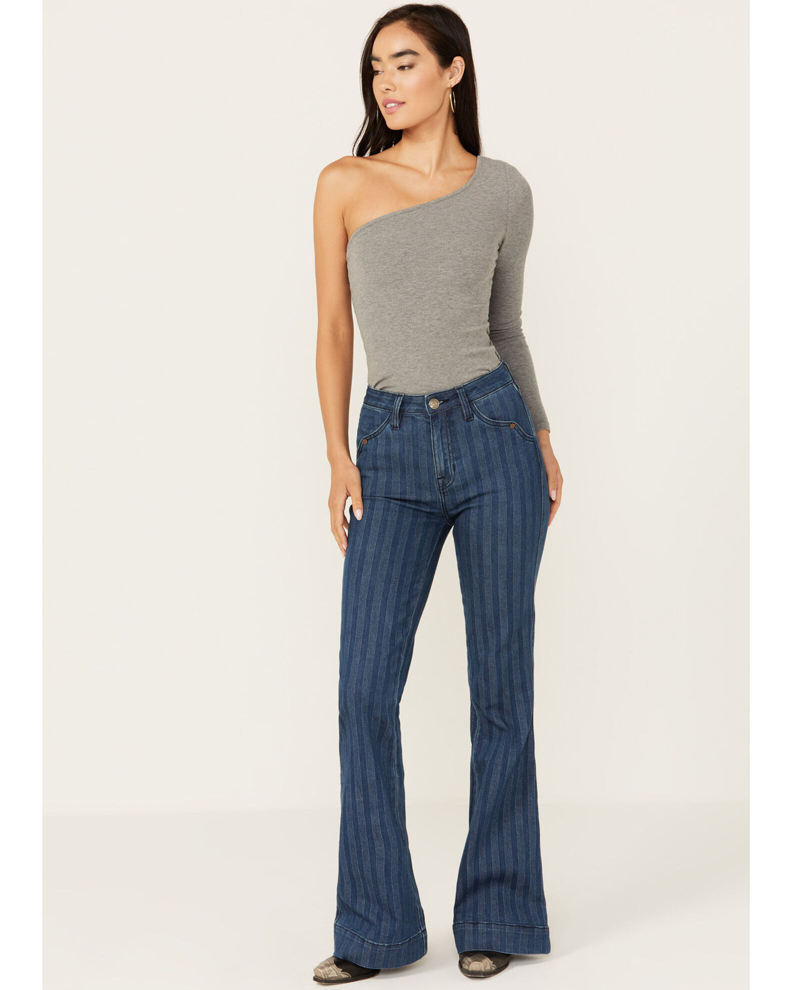 Pinstripe jeans women discount