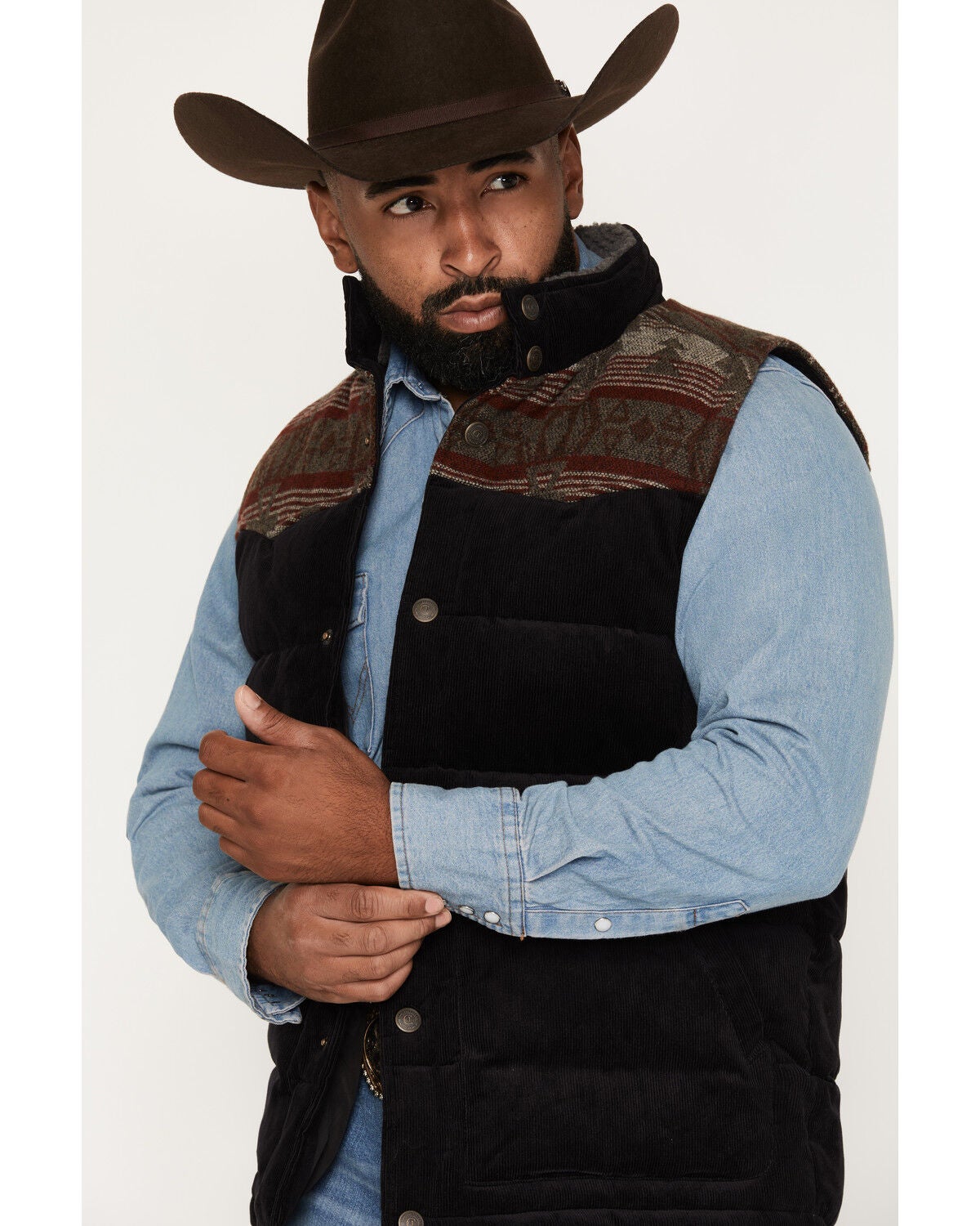 Image #2 - Cody James Men's Anza Southwestern Flannel Corduroy Snap Vest, Black, hi-res