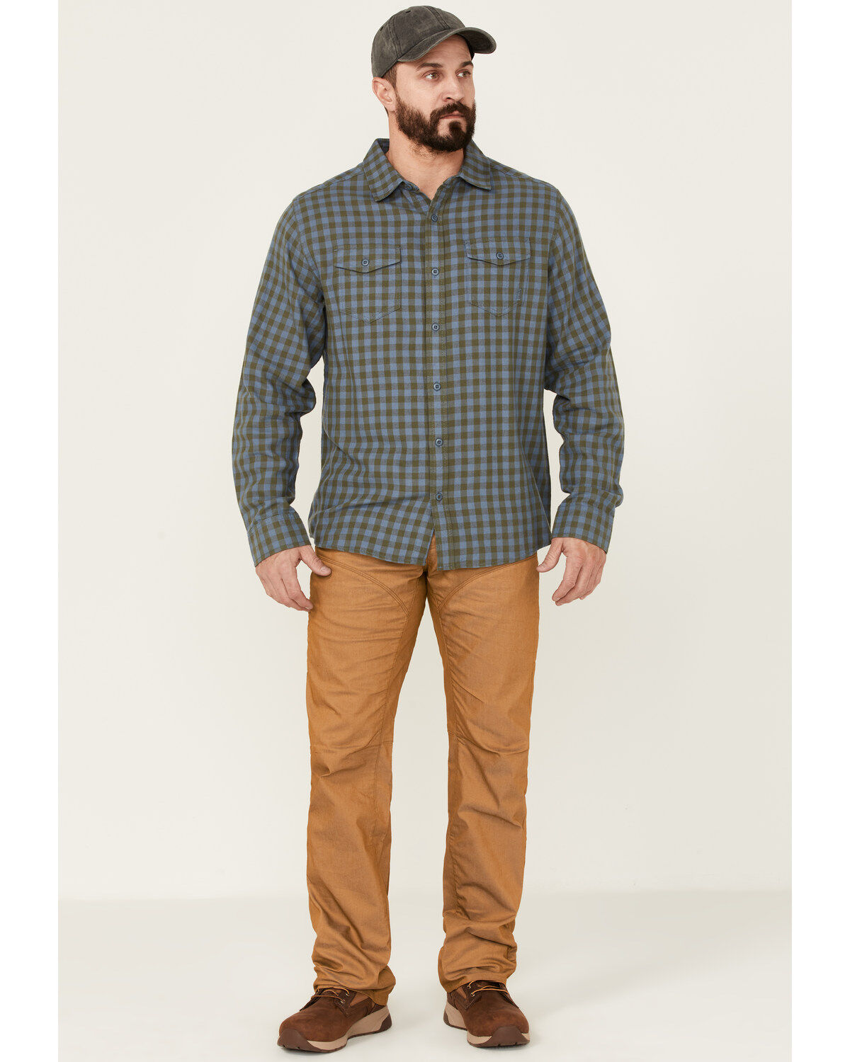 Image #2 - Brothers and Sons Men's Small Check Plaid Long Sleeve Button-Down Western Shirt, Indigo, hi-res