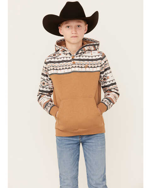 Hooey Boys' Southwestern Print Hooded Pullover , Black, hi-res