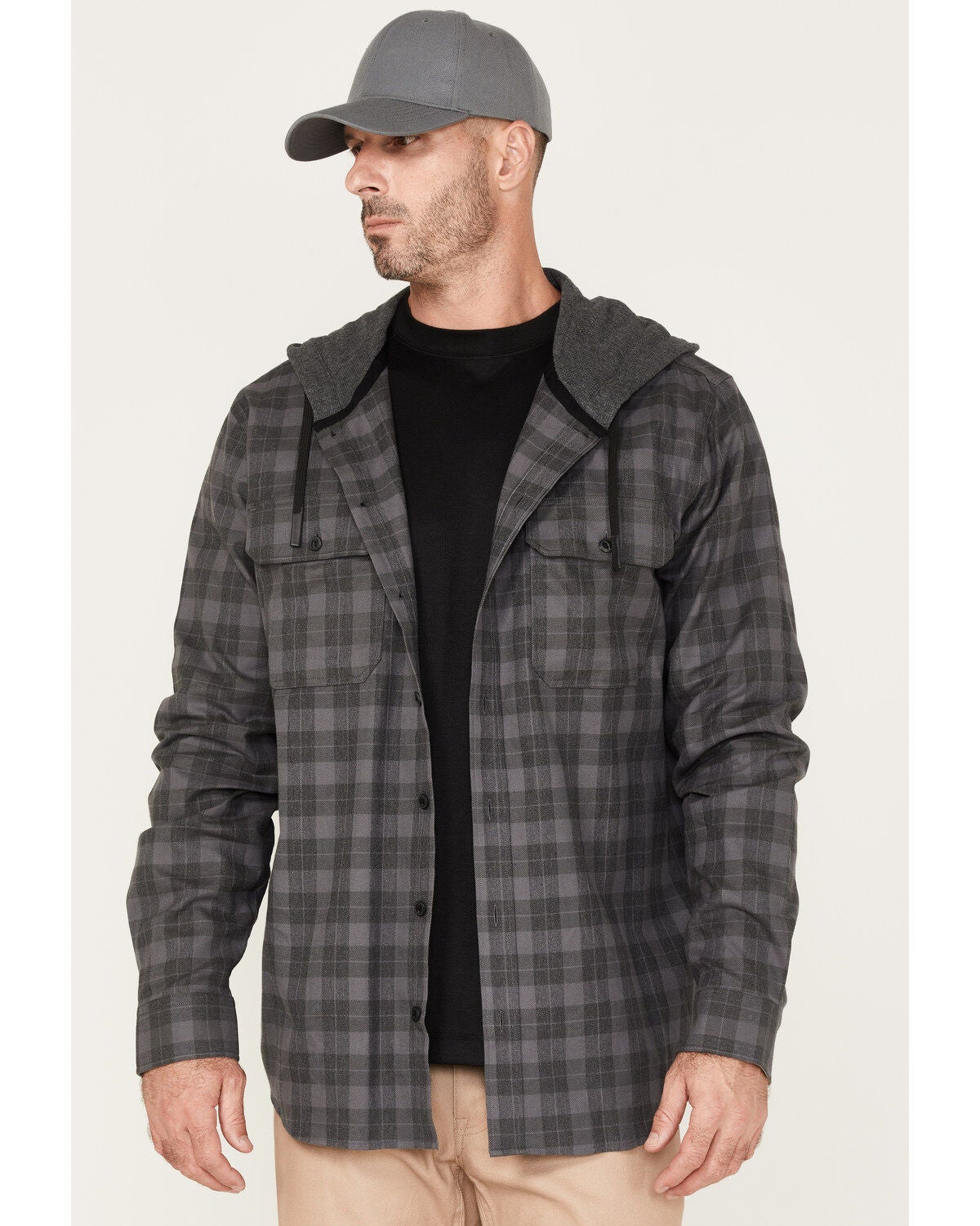 Hawx Men's Roberson Long Sleeve Hooded Flannel, Charcoal, hi-res