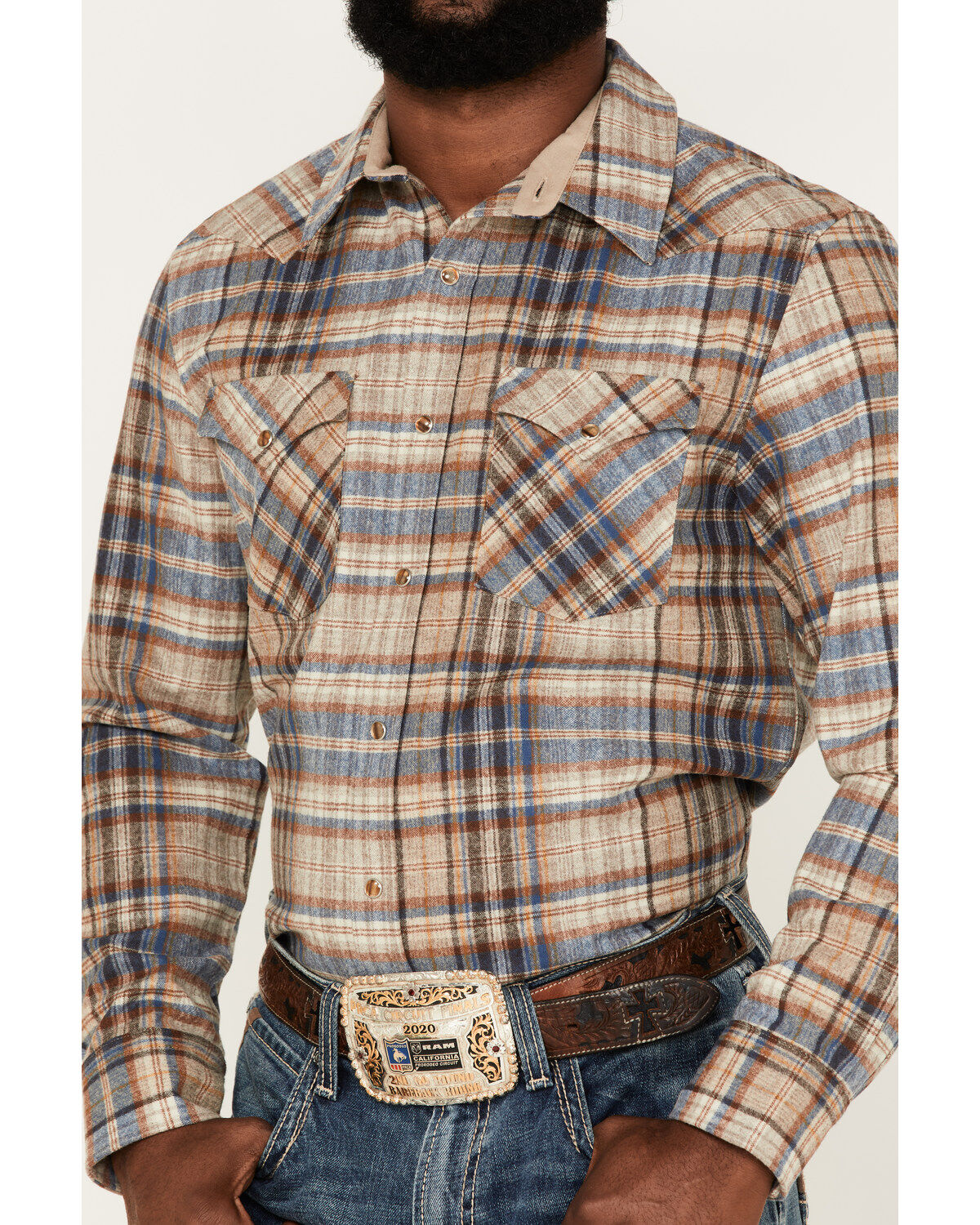Image #3 - Pendleton Men's Canyon Small Plaid Snap Western Flannel Shirt, Brown, hi-res