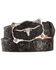 Justin Men's Floral Tooled Leather Belt, Black, hi-res