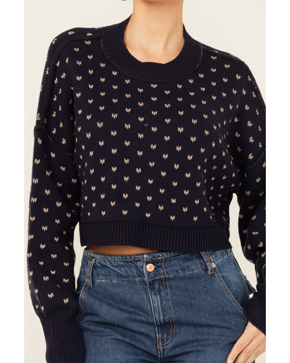 Image #3 - Free People Women's Easy Street Solid Cropped Sweater, Navy, hi-res