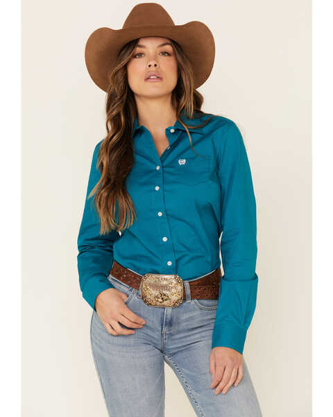 Womens Western Shirt - Turquoise, Large 