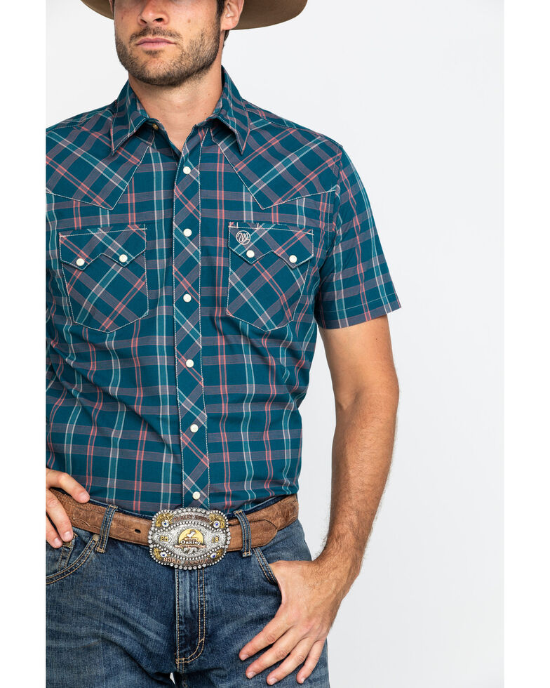 Wrangler Retro Men's Teal Med Plaid Short Sleeve Western Shirt | Boot Barn