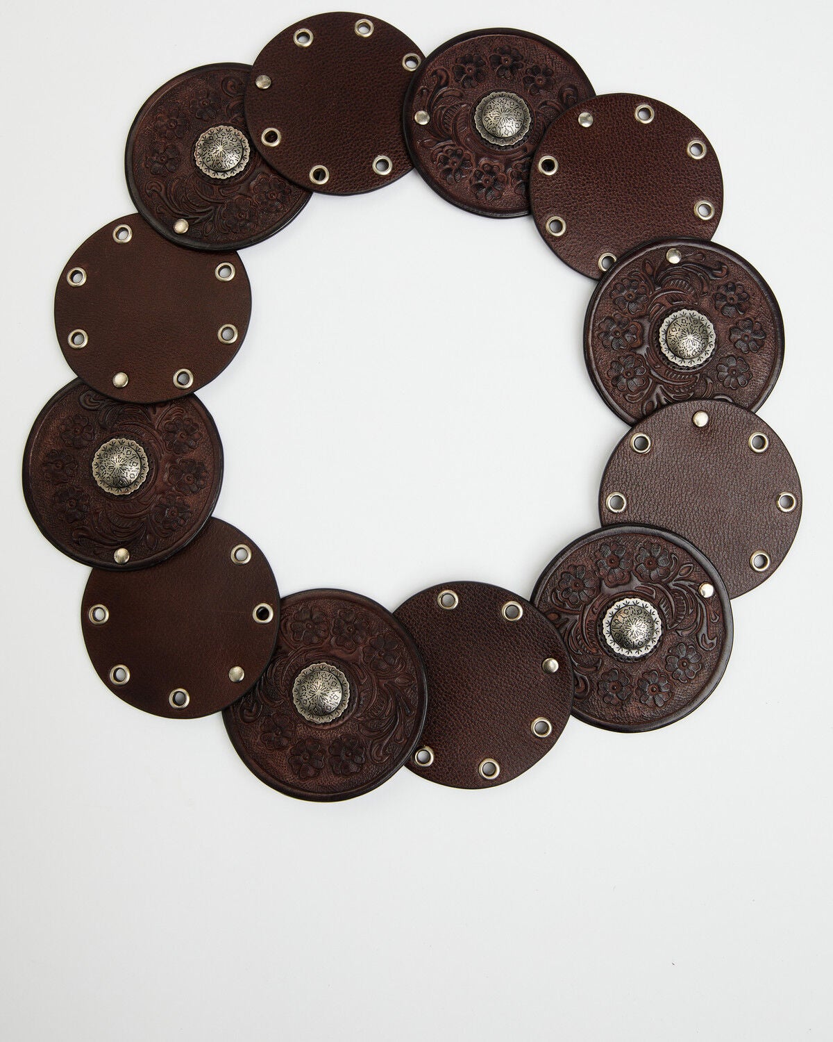 Image #1 - Shyanne Women's Tooled Leather Concho Belt, Dark Brown, hi-res
