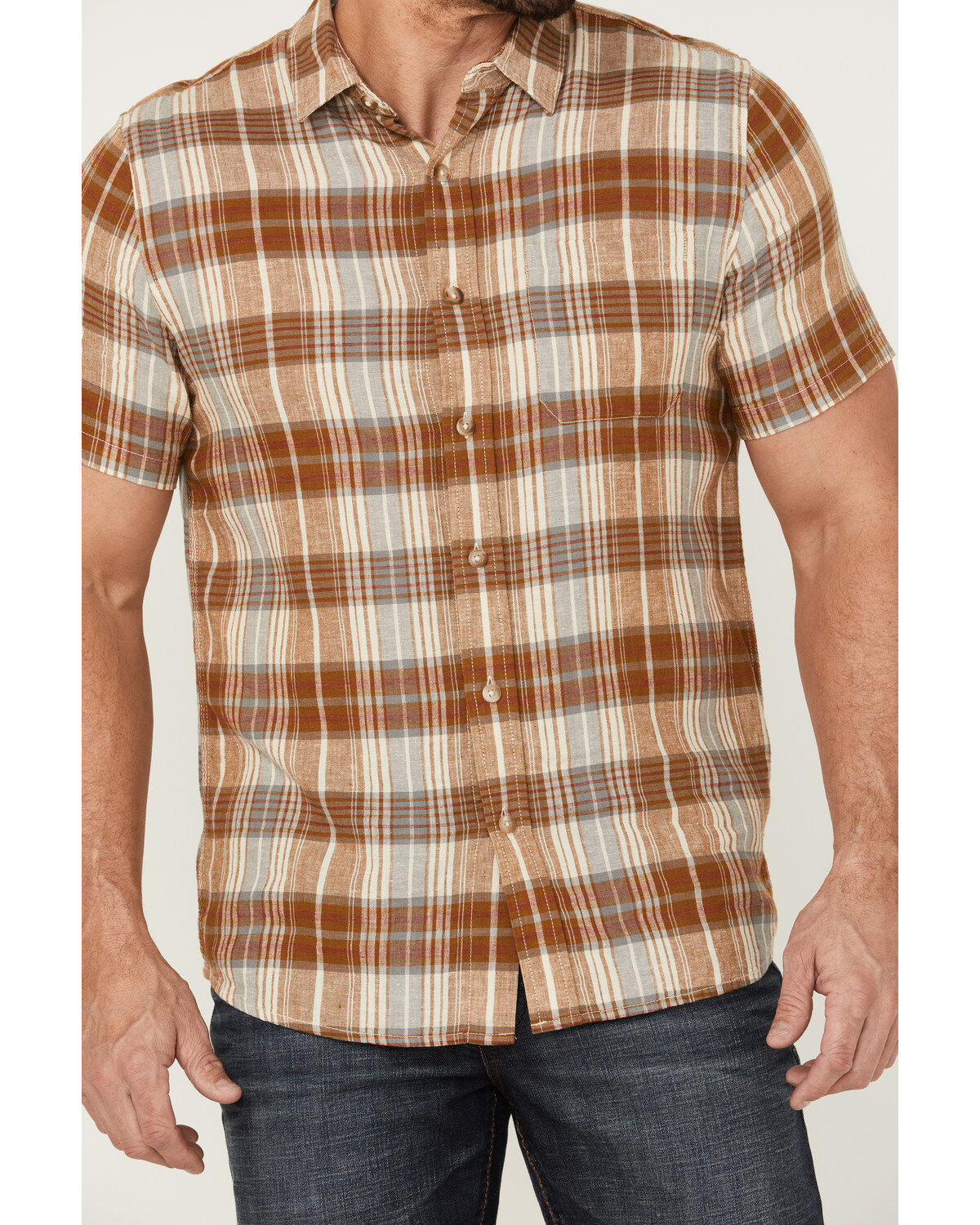 Image #3 - Pendleton Men's Linen Plaid Short Sleeve Button Down Western Shirt, Yellow, hi-res