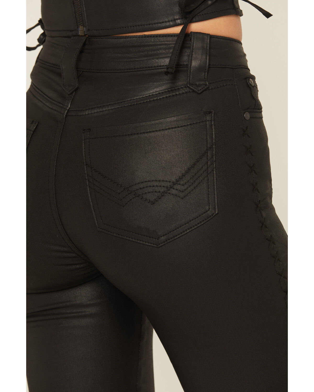 Product Name:  Idyllwind Women's Legend High Rise Coated Bootcut Lace-Up Detail Super Stretch Jeans