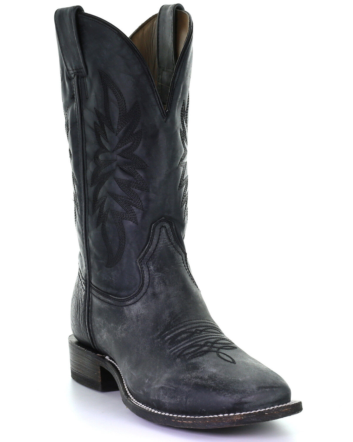 Men's Overlay Honey Stitched Leather Dark Design Cowboy Boots Rodeo Western