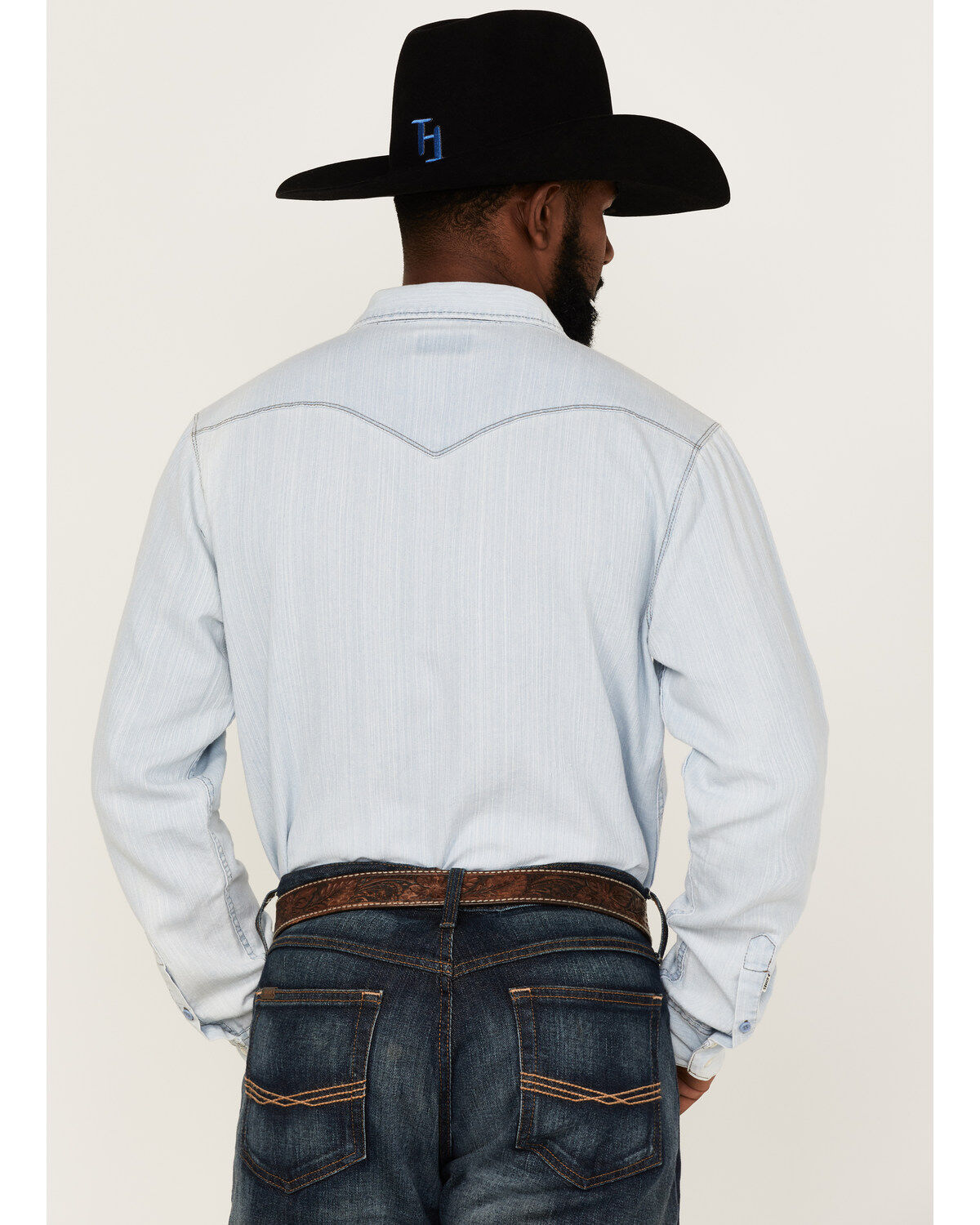 Image #4 - Kimes Ranch Men's Grimes Light Wash Denim Long Sleeve Snap Western Shirt, Light Blue, hi-res