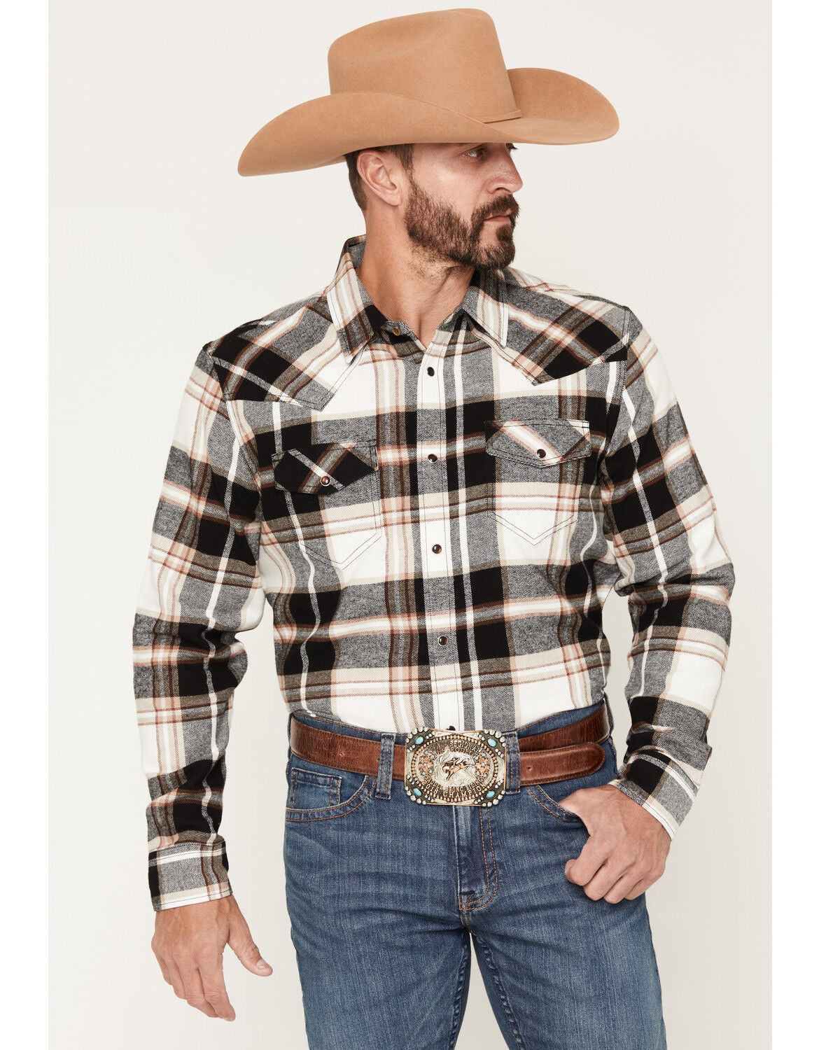 Image #1 - Cody James Men's Standard Issue Plaid Print Long Sleeve Snap Flannel Shirt - Big, Black, hi-res