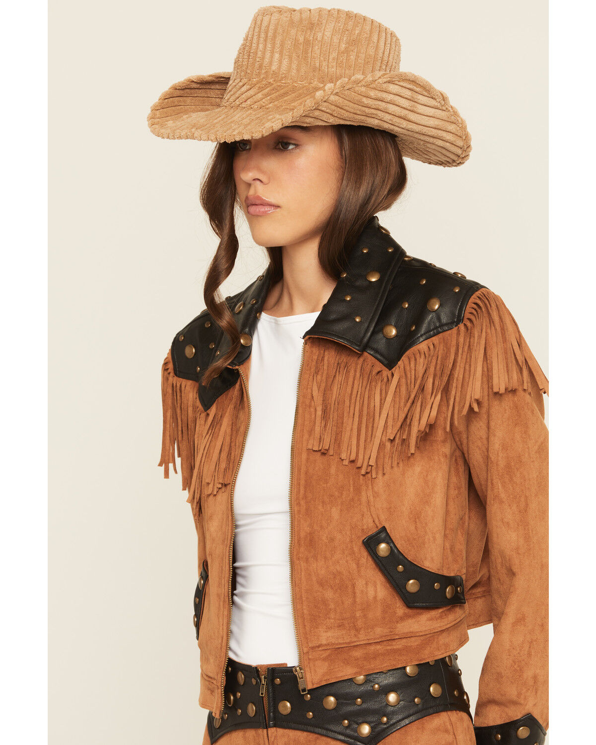 Image #2 - Show Me Your Mumu Women's Wilson Faux Suede Fringe Jacket, Tan, hi-res