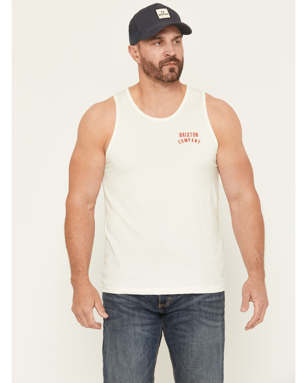 Image #2 - Brixton Men's Woodburn Logo Tank, Off White, hi-res