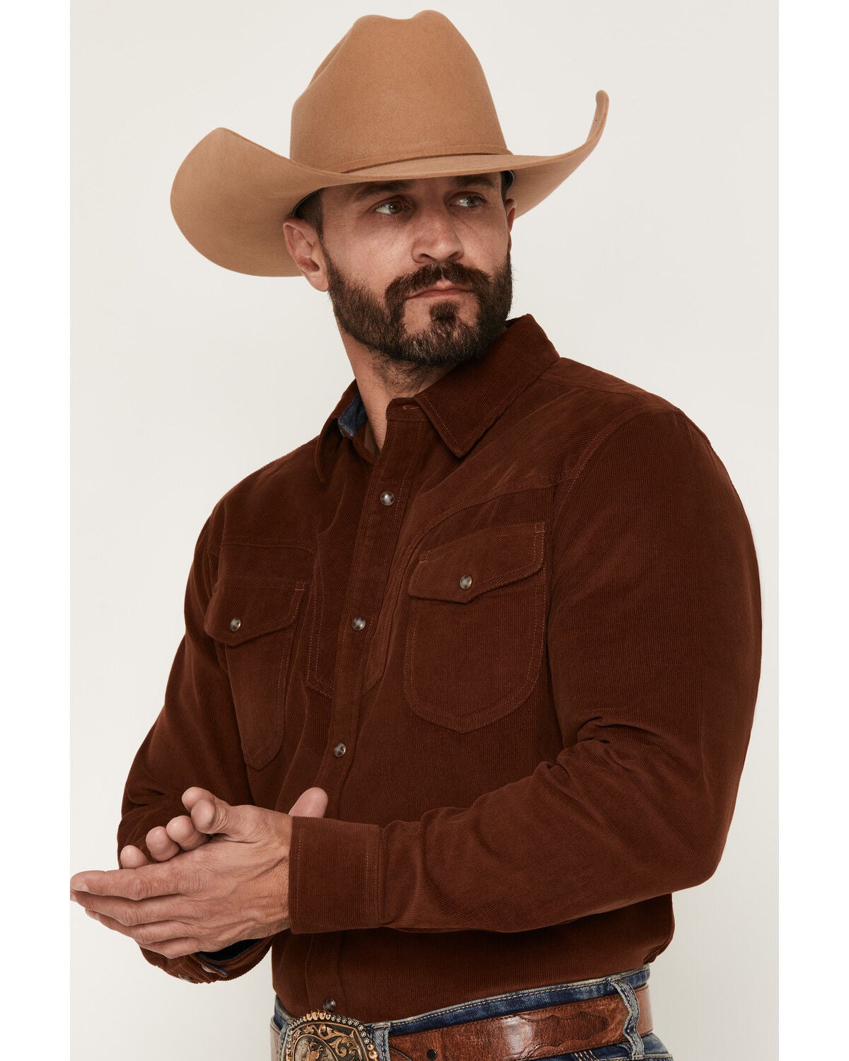 Image #2 - Cody James Men's Rusty Nail Solid Corduroy Long Sleeve Snap Western Shirt, Rust Copper, hi-res