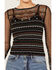 Shyanne Women's Beaded Mesh Crop Top, Black, hi-res