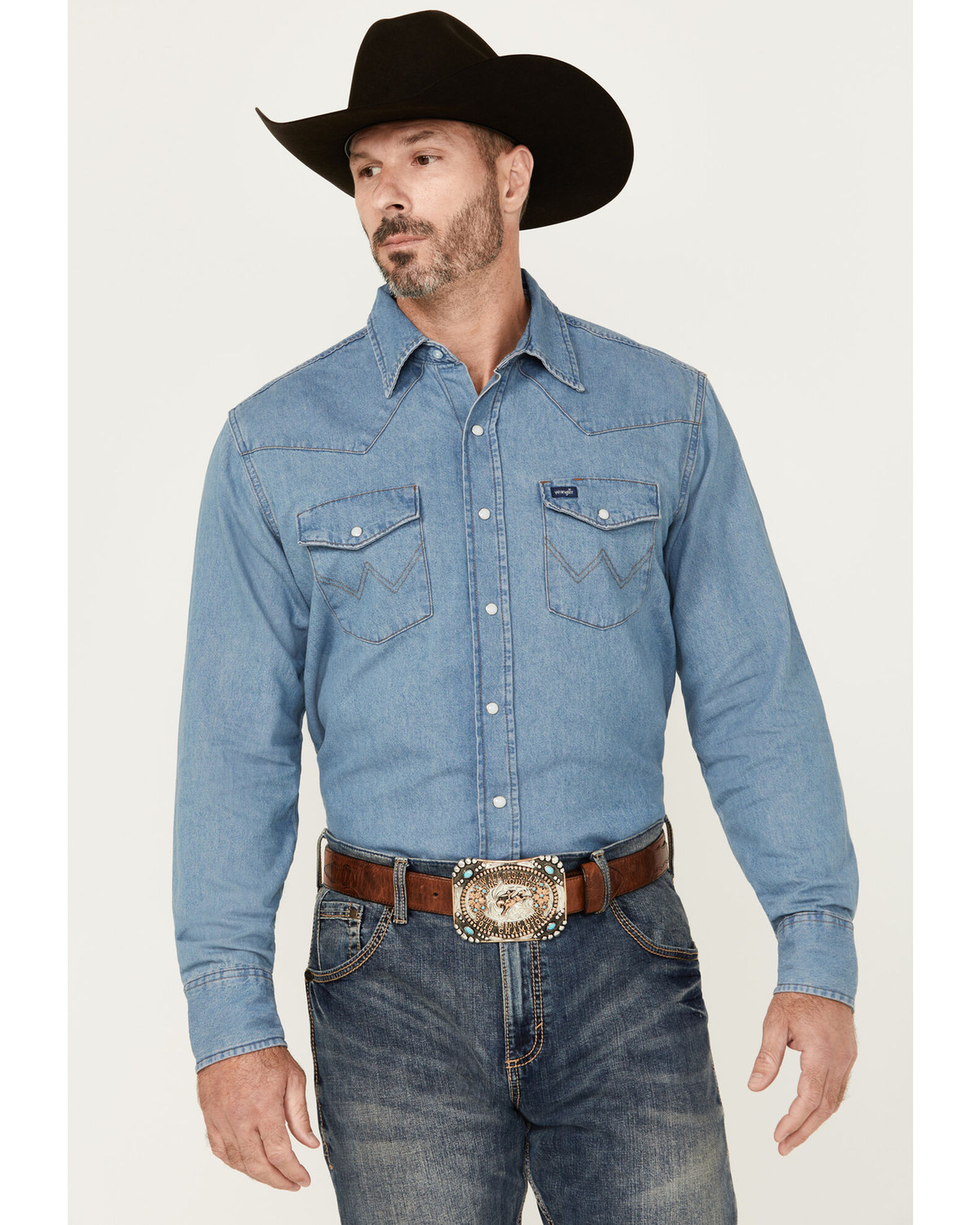 Wrangler Men's Stonewash Denim Long Sleeve Work Shirt | Boot Barn