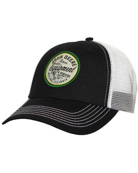John Deere Men's Black & White Circle Logo Patch Mesh-Back Ball Cap , Black, hi-res