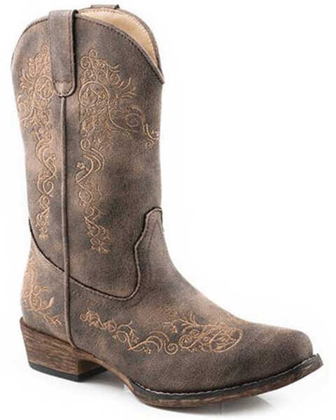 Roper Little Girls' Riley Scroll Western Boots - Snip Toe, Brown, hi-res