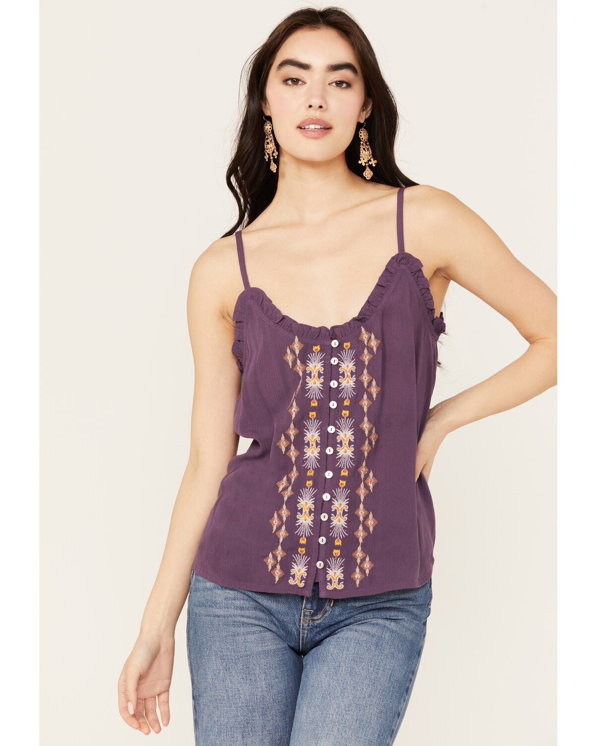 Shyanne Women's Beaded Cami, Purple, hi-res