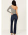 Image #3 - Sneak Peek Women's Dark Wash Mid Rise Exposed Button-Fly Stretch Trouser Jeans, Dark Wash, hi-res