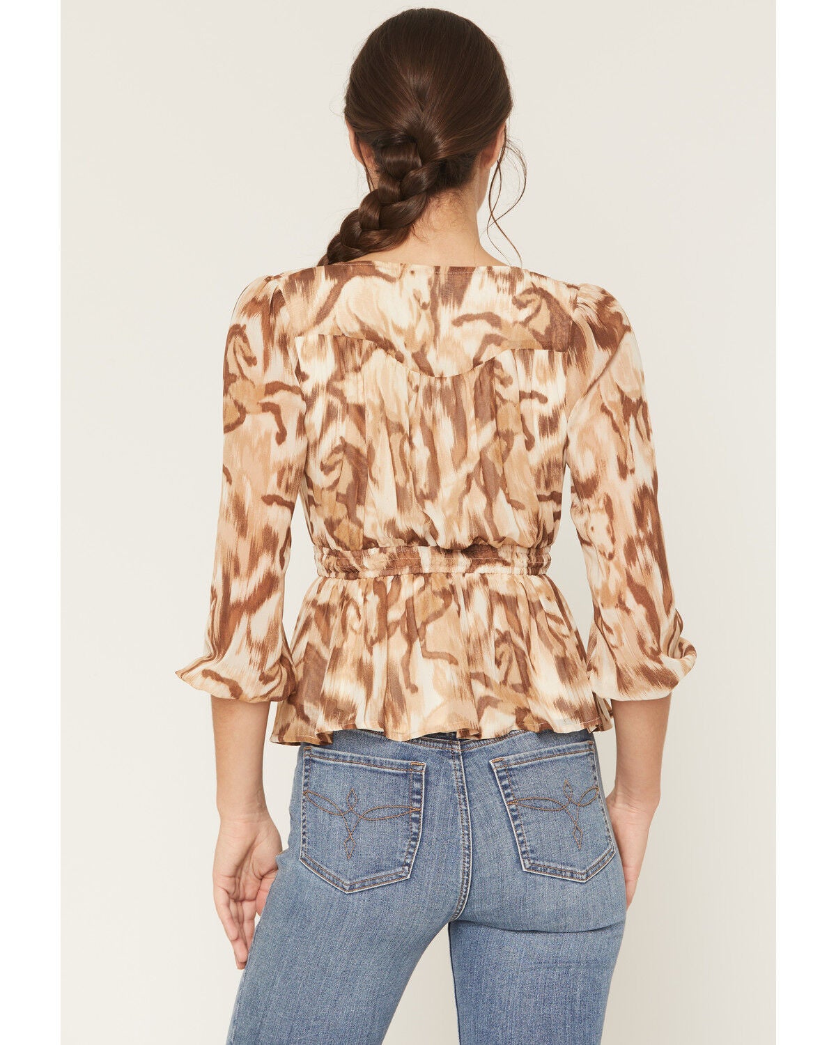 Image #4 - Shyanne Women's Horse Print Chiffon Top, Coffee, hi-res