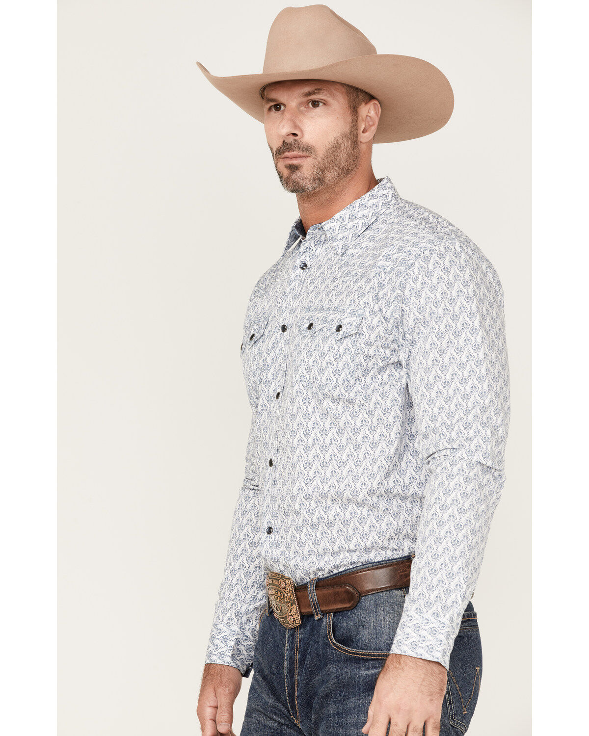 Moonshine Spirit Men's Temple Medallion Floral Print Long Sleeve Snap Western Shirt