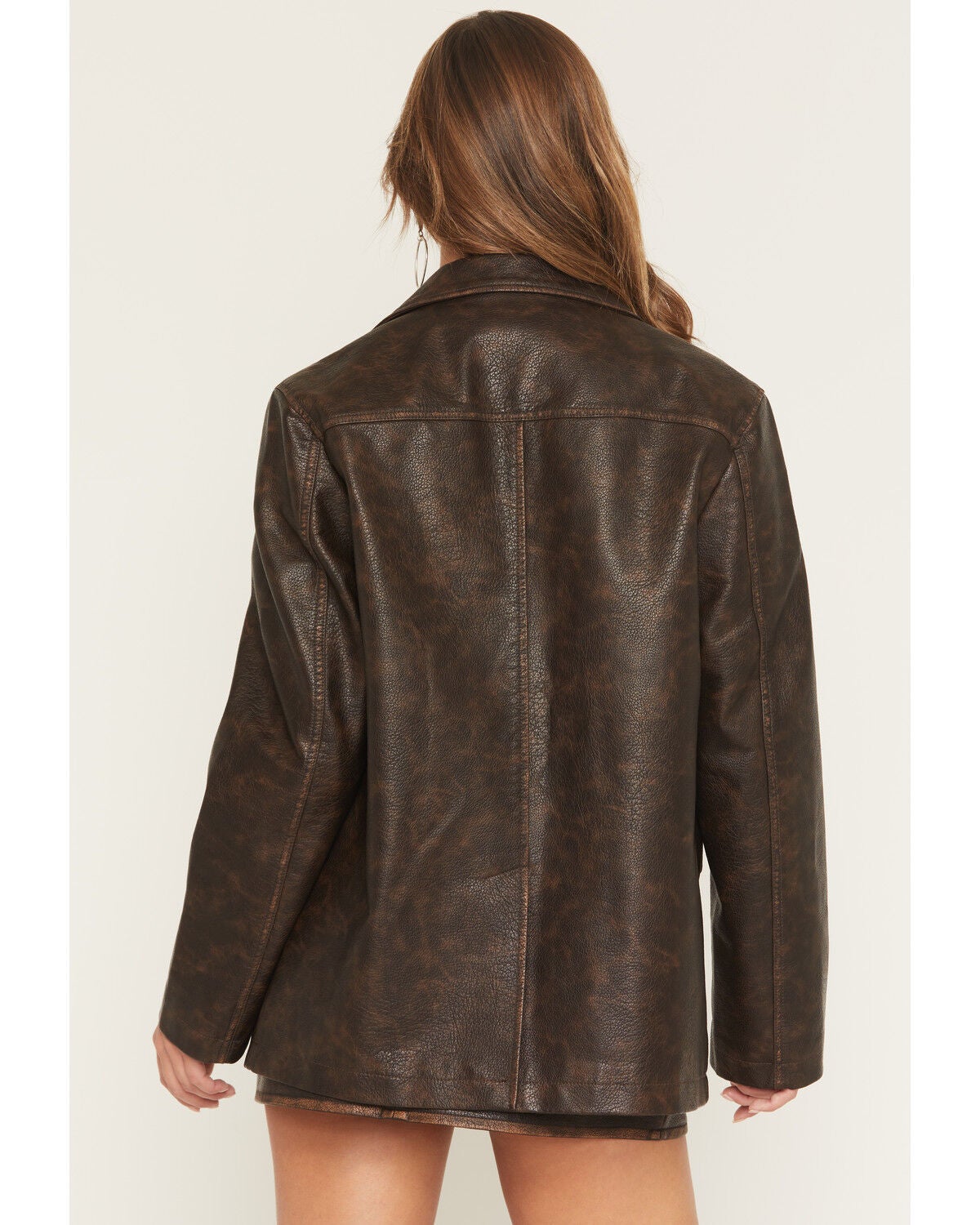 Image #4 - Miss Me Women's Faux Leather Oversized Blazer, Chocolate, hi-res