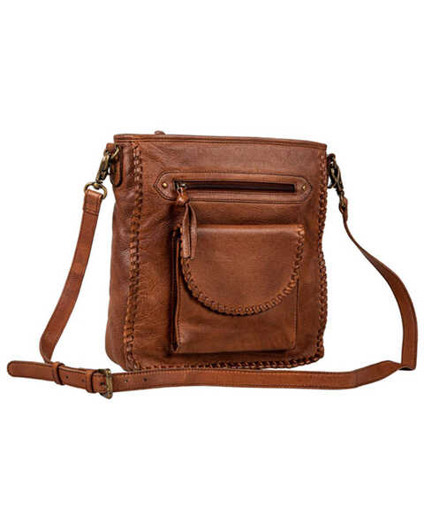 Image #2 - Myra Bag Women's Santa Clara Canyon Stitched Hairon Leather Crossbody Bag , Brown, hi-res