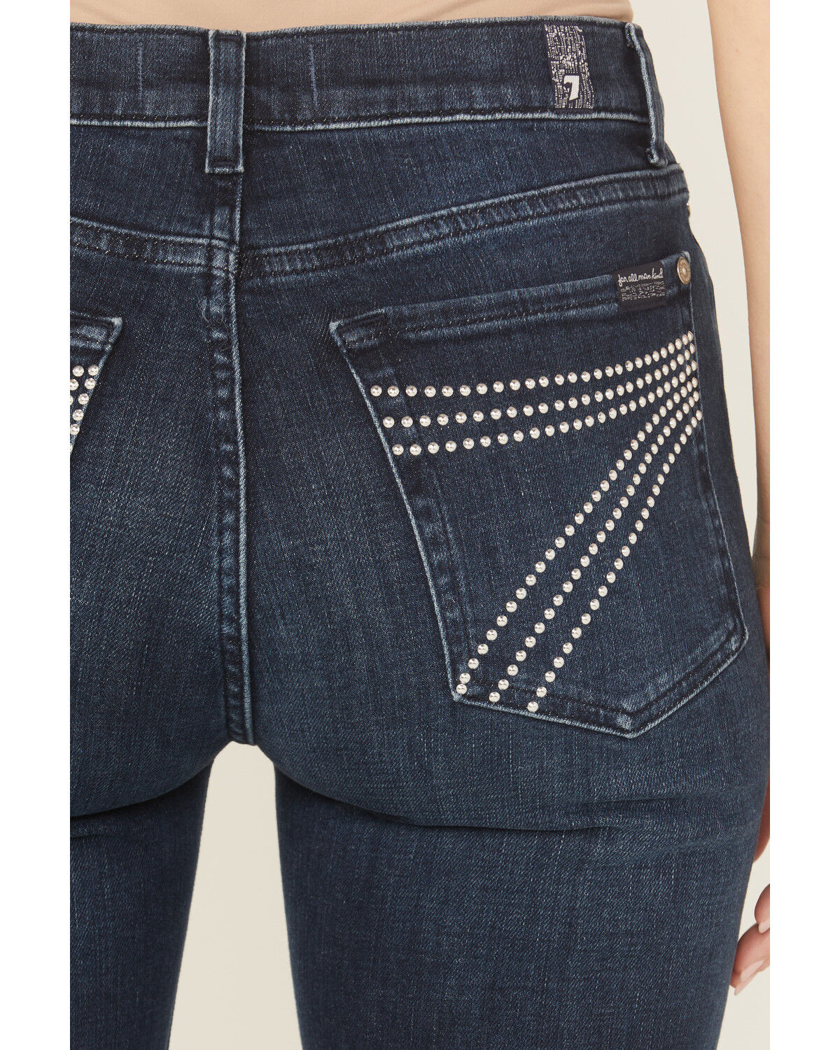 Product Name:  7 For All Mankind Women's Dark Wash Baltimora High Rise Studded Trouser Stretch Denim Jeans