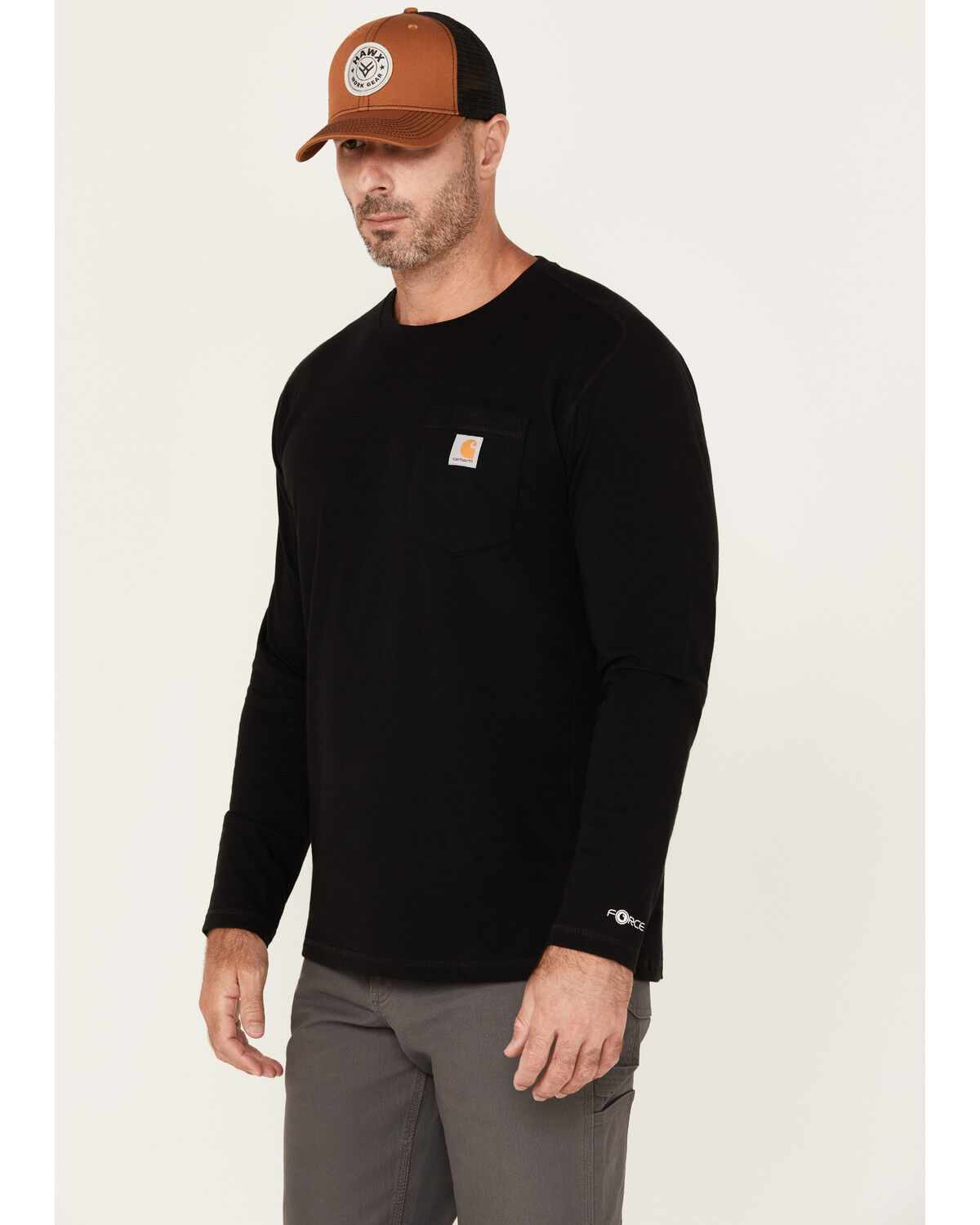 Image #2 - Carhartt Men's Force Relaxed Fit Midweight Long Sleeve Pocket T-Shir, Black, hi-res