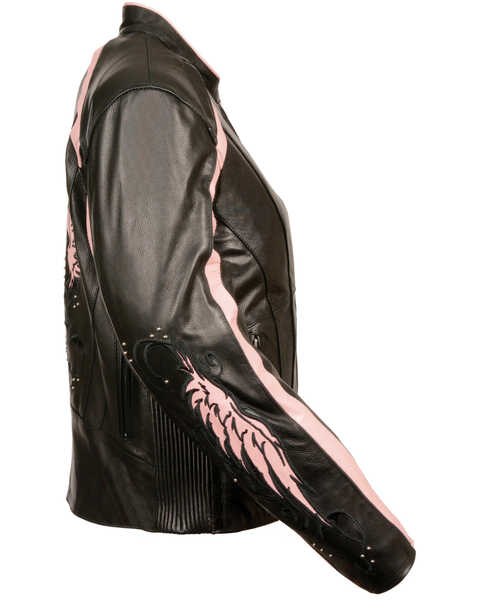 Image #2 - Milwaukee Leather Women's Stud & Wing Leather Jacket, Pink/black, hi-res