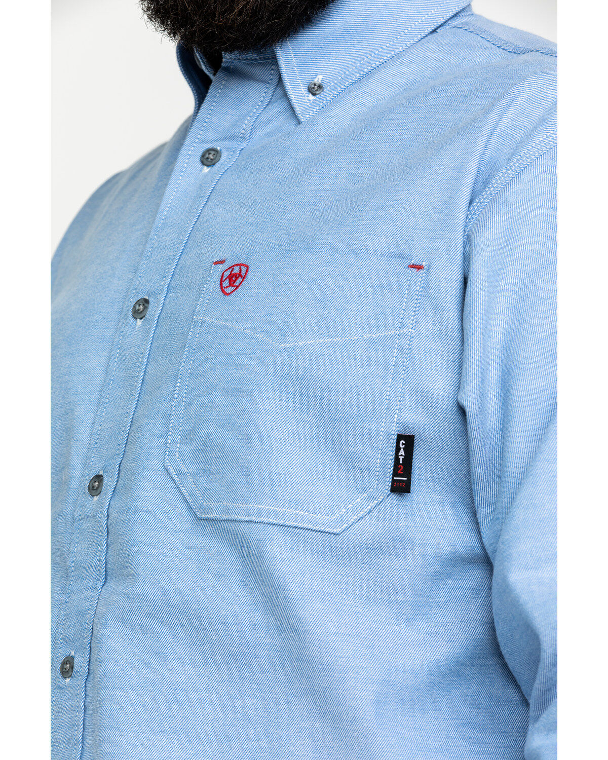 Image #3 - Ariat Men's FR Solid Durastretch Long Sleeve Work Shirt - Tall, Blue, hi-res